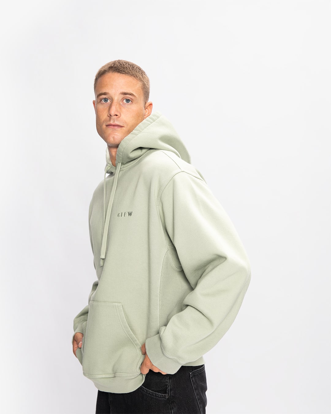 CLEW Mesh Knit Hoodie Sage Green